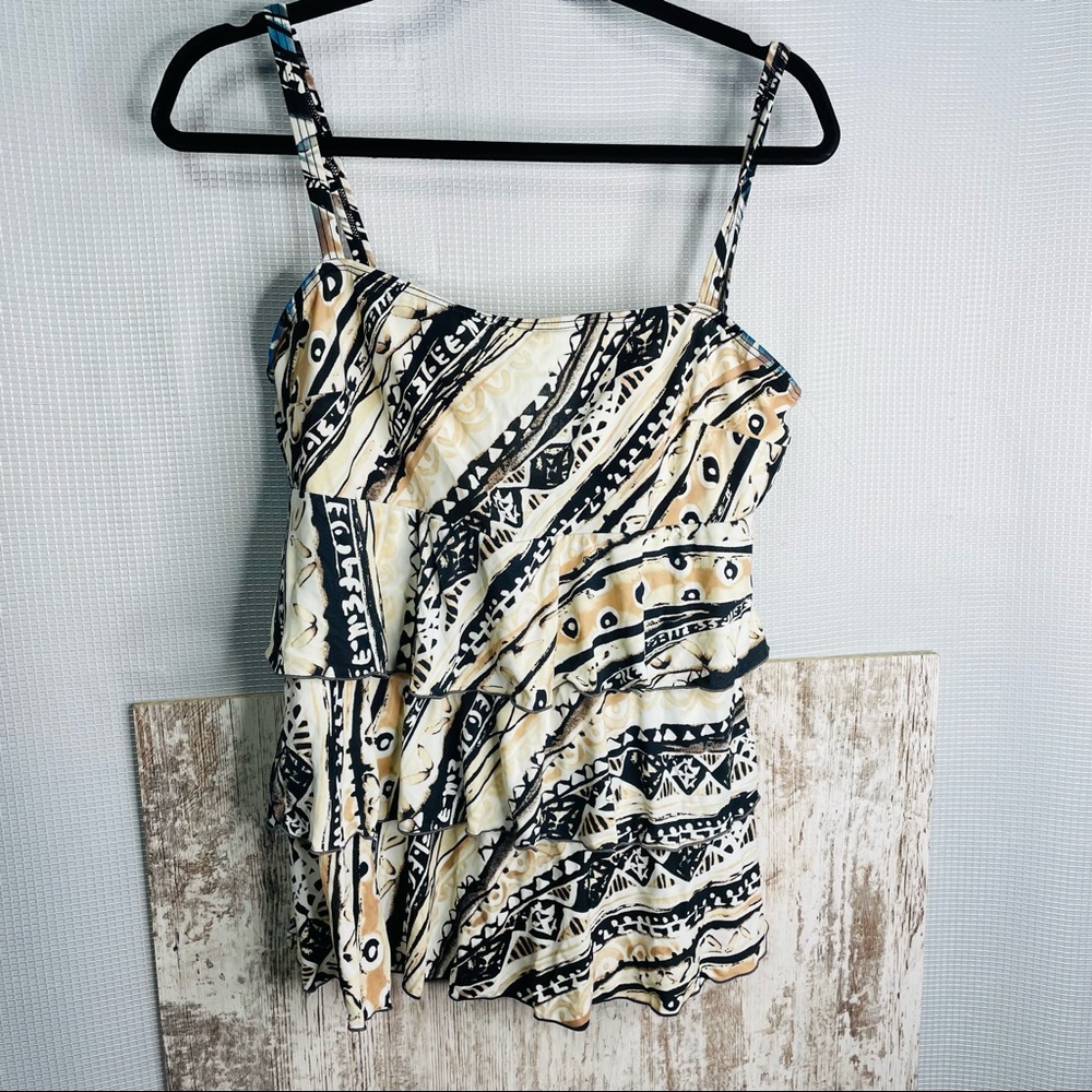 A Shore Fit Ruffle Print Tankini Top Size 14